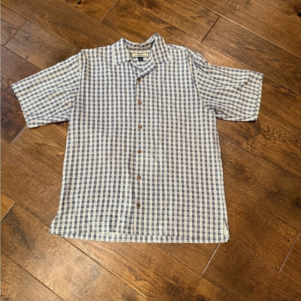 Tommy Bahama Blue and White Checkered Casual Button Down Shirt - Picture 1 of 5